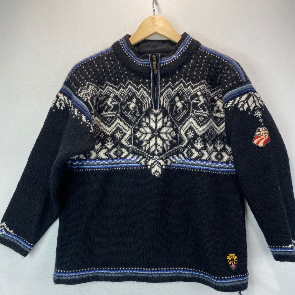 VTG Dale of Norway US Ski Team Sweater XS Black Wool Fair Isle Quarter Zip